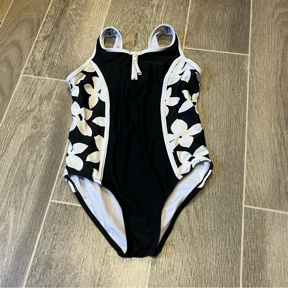 Raisins Black & White Floral Sporty One Piece Swimsuit - Picture 2 of 7